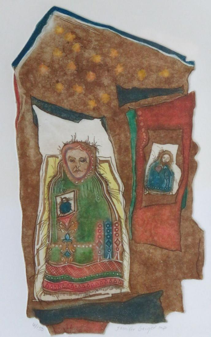 MODERN FOLK ART ETCHING W  AQUATINT SIGNED (1 of 7)