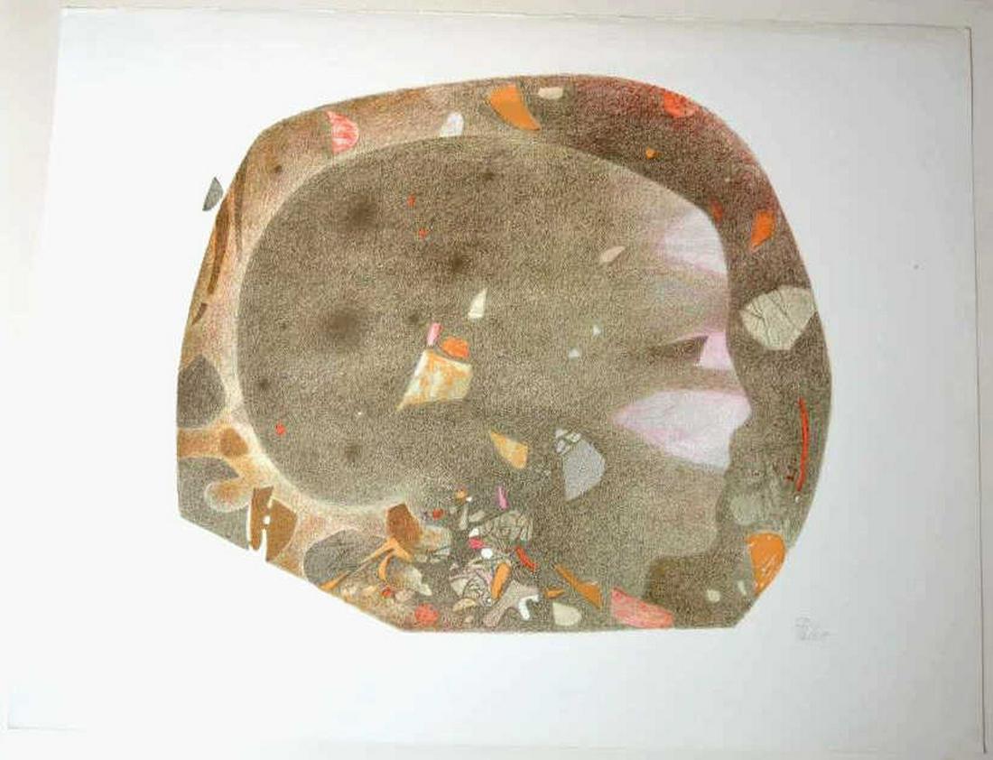 HECTOR POLEO 1918-1989 ABSTRACT SIGNED LITHOGRAPH: Hector Poleo (Venezuela/NY 1918-1989). Original abstract color lithograph of a face in profile. Signed, in pencil, and designated as an Artist Proof (Epreuve d'Artiste). A good, clear, impression. Pri