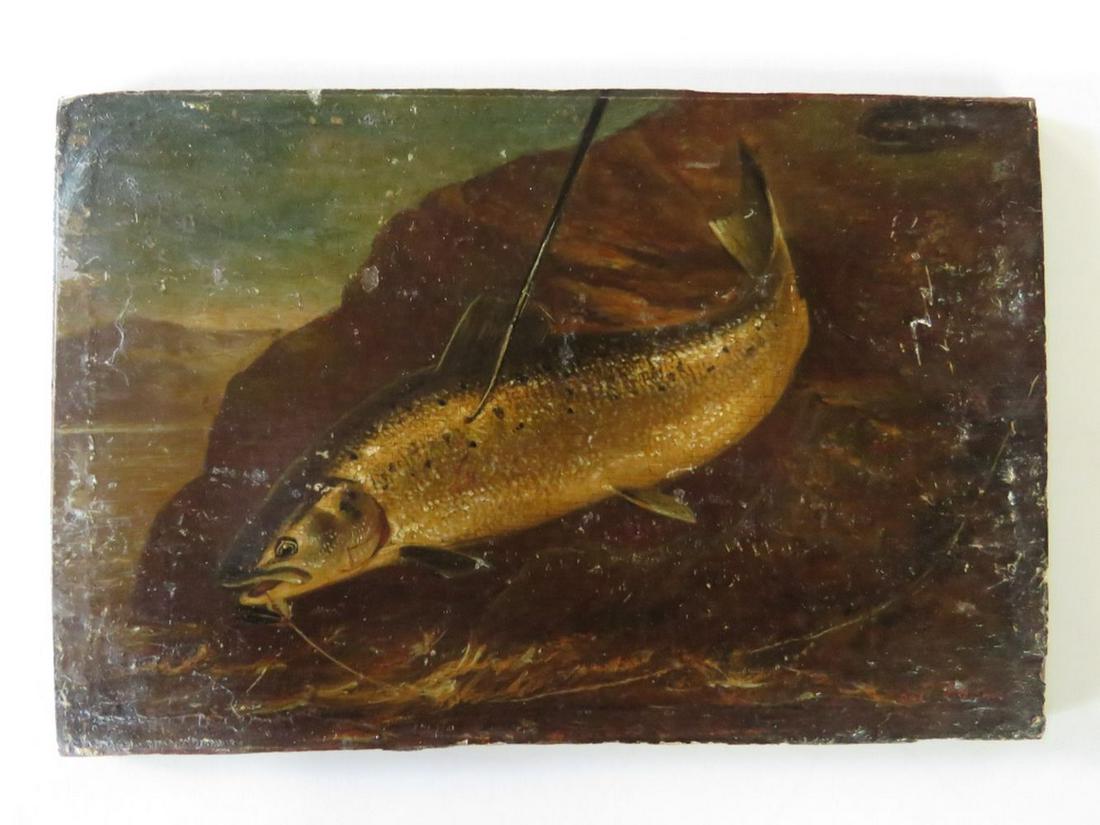 18TH/19TH C ENGLISH SCHOOL SALMON PAINTING  PANEL (1 of 13)