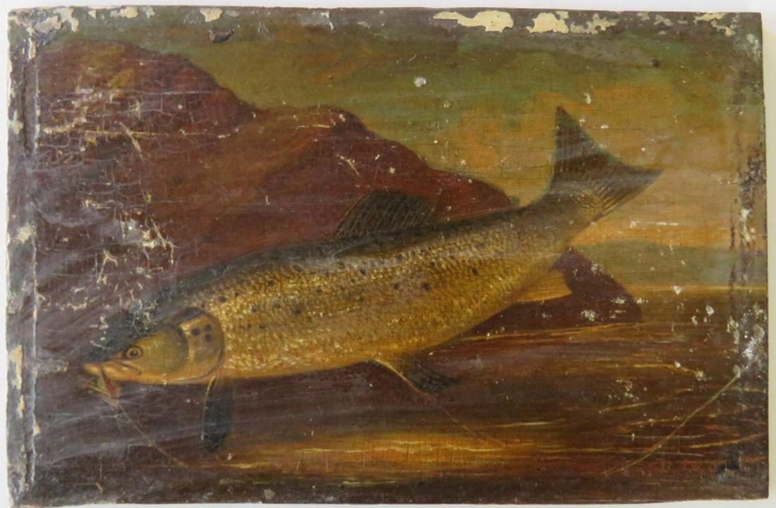 18TH/19TH C ENGLISH SCHOOL TROUT PAINTING ON PANEL (1 of 10)