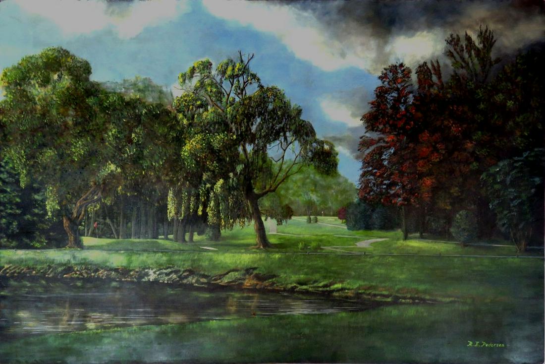 VINTAGE GOLF LANDSCAPE PAINTING SIGNED (1 of 8)