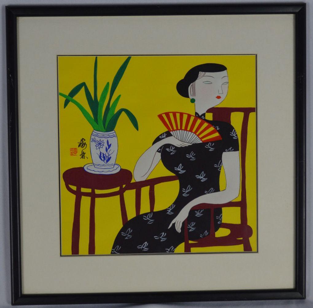 CHINESE MODERNIST SCHOOL GOUACHE PAINTING SIGNED (1 of 6)