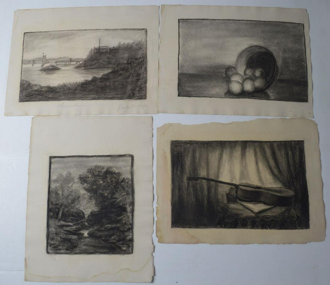 LOT (4) 19TH C AMERICAN SCHOOL DRAWINGS (1 of 5)