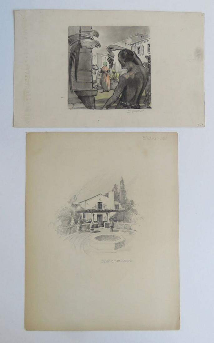 2 ORIGINAL FRENCH SCHOOL DRAWINGS SIGNED (1 of 8)