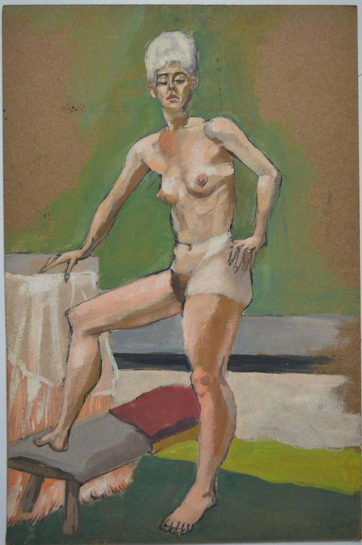 20TH C NUDE PAINTING OF AN ELEGANT BEAUTY: Modern (20th C) painting of a beautiful and elegant older woman. Beauty knows not age.... The painting is oil/board (masonite) and is not signed. It is unframed. Measures: 24" x 16"