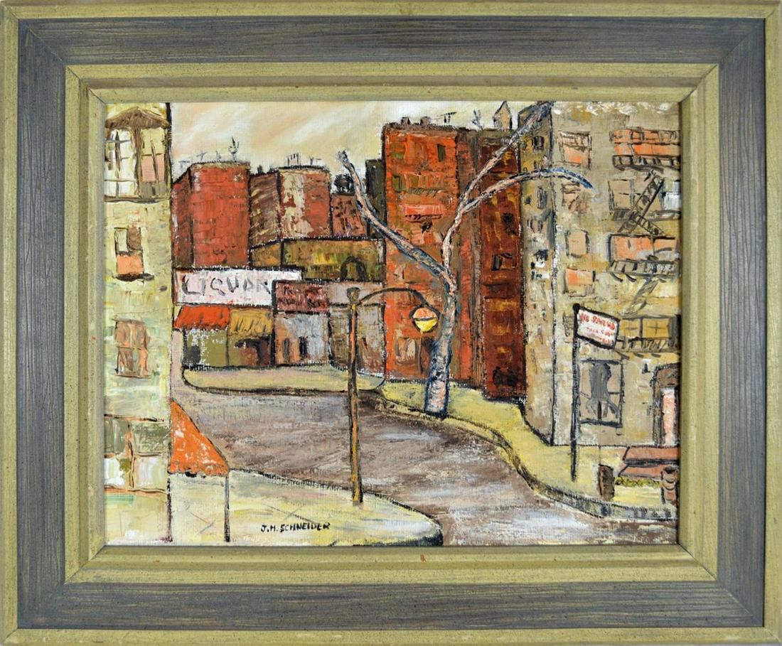 NY CITY STREETSCAPE PAINTING MCM SIGNED (1 of 9)