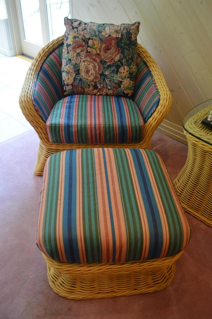FICKS REED RATTAN CHAIR & OTTOMAN UPHOLSTERED BACK (1 of 3)