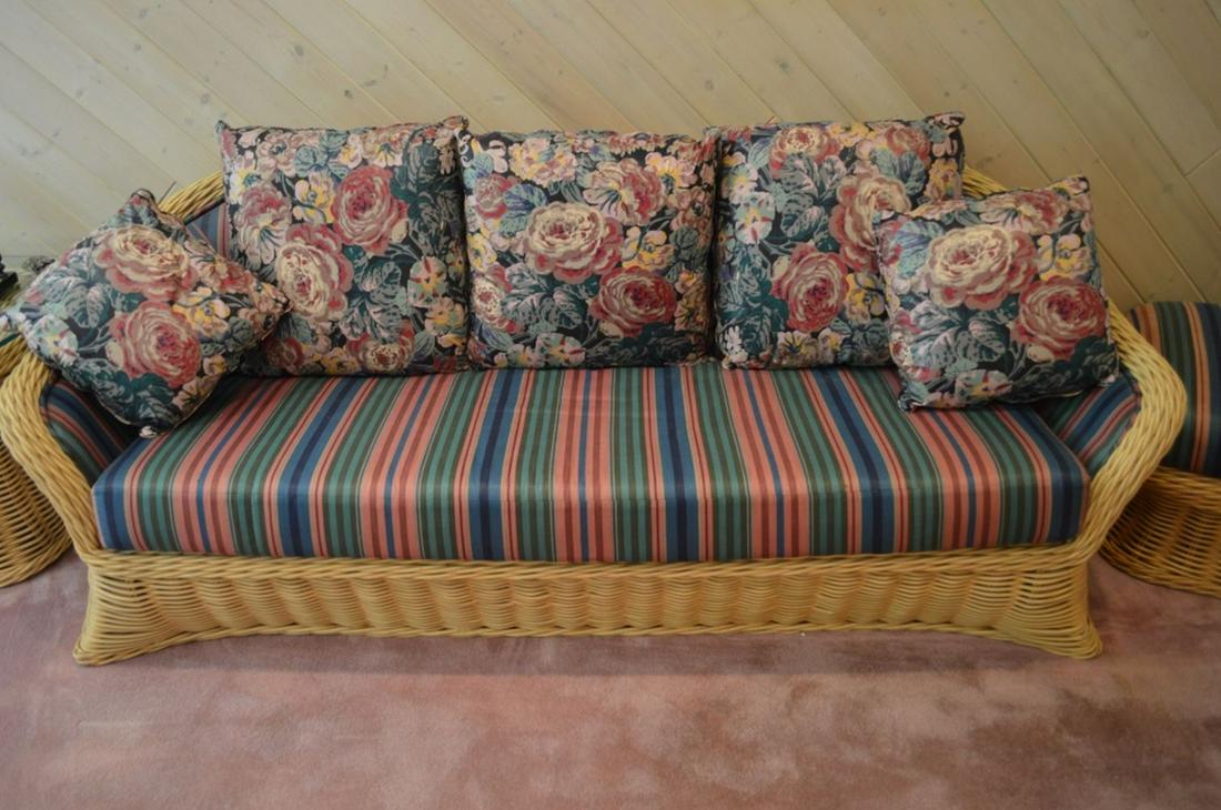 FICKS REED RATTAN SOFA W UPHOLSTERED BACK VINTAGE (1 of 4)