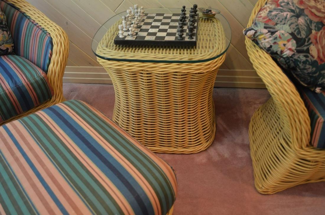LOT FICKS REED RATTAN & GLASS COFFEE & SIDE TABLE (1 of 2)