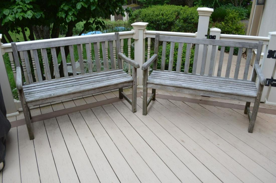 PAIR VINTAGE TEAK OUTDOOR BENCHES WINDSOR DESIGNS (1 of 9)