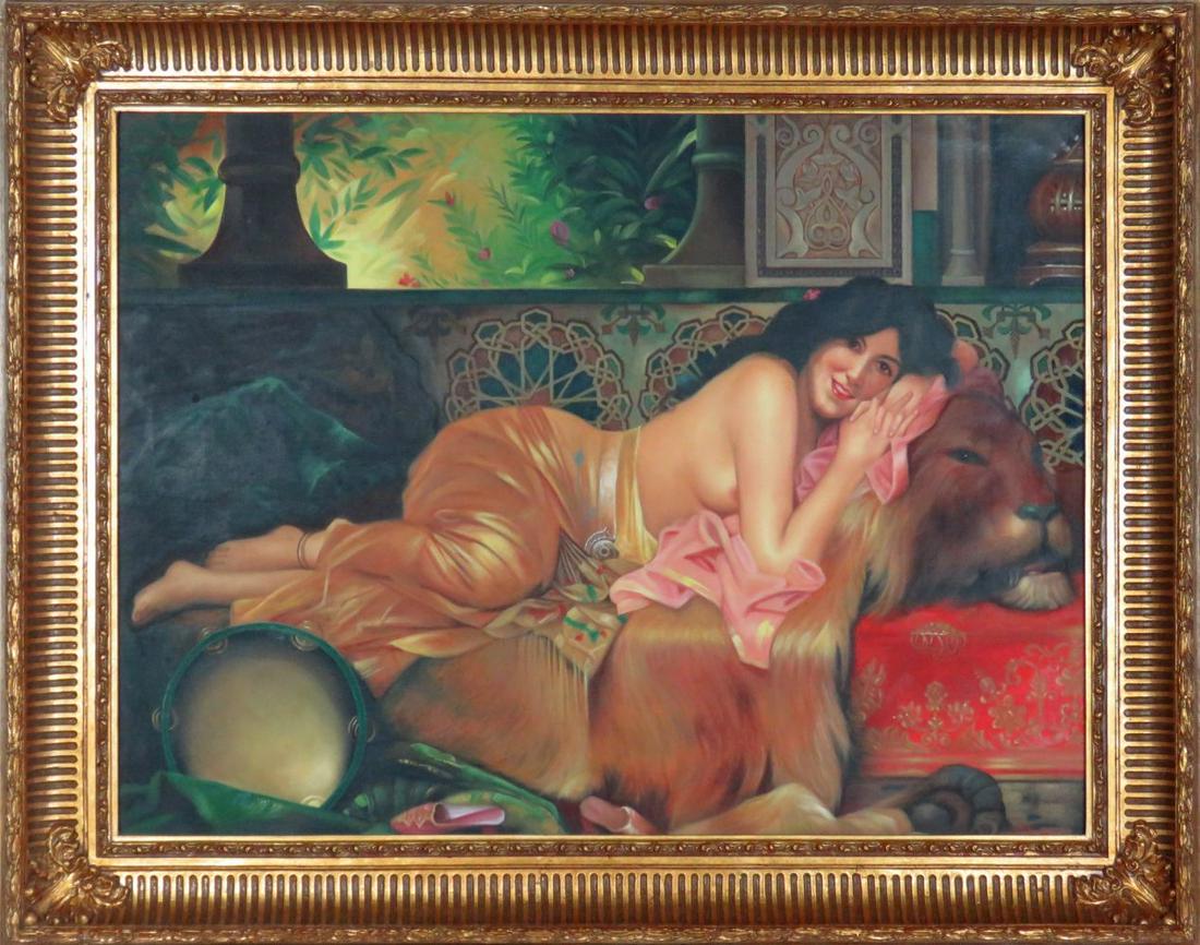ODALISQUE ORIENTALIST PAINTING A BEAUTY RECLINING (1 of 15)
