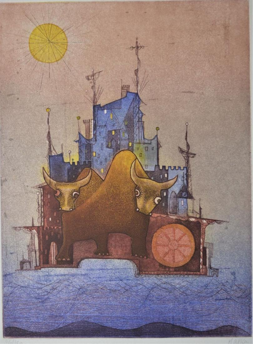 JACOB MALKA  ABSTRACT BULLS & CITY LITHO SIGNED (1 of 6)