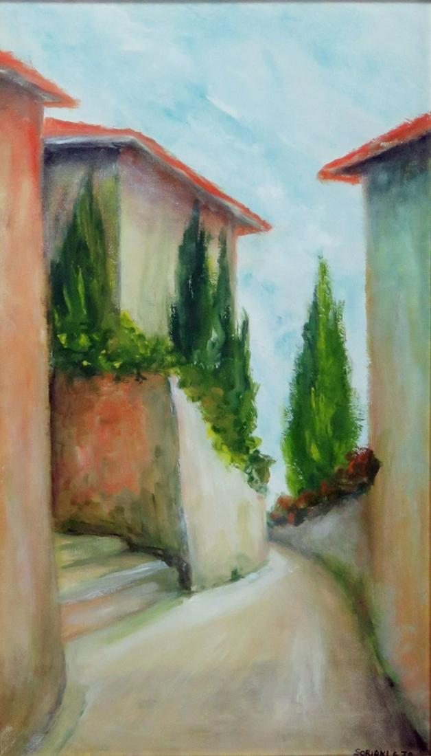 ITALIAN SCHOOL TUSCAN VILLAGE PAINTING SIGNED (1 of 9)