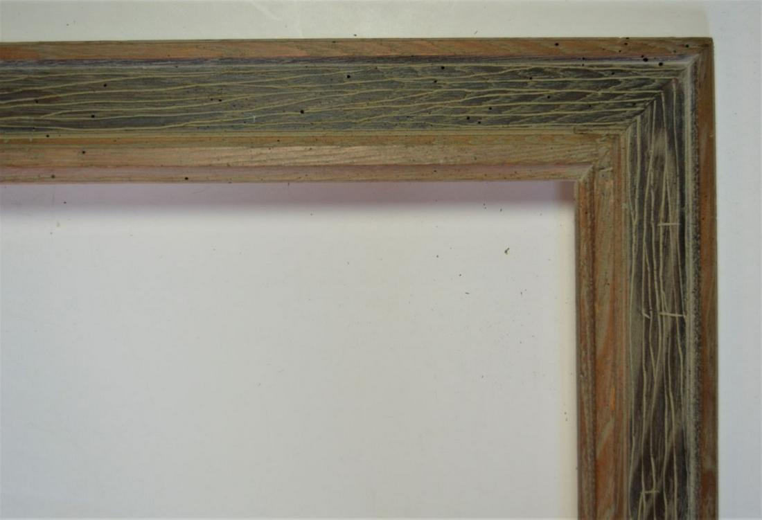 WORMY CERUSED CHESTNUT MID CENTURY PAINTING FRAME: Vintage wormy chest mid century modern style painting frame. Frame is of wormy chestnut and is finished in a white / gray cerused or pickled style finish. Measures: 31 3/4" x 37 3/4" exterior. Rabbet: