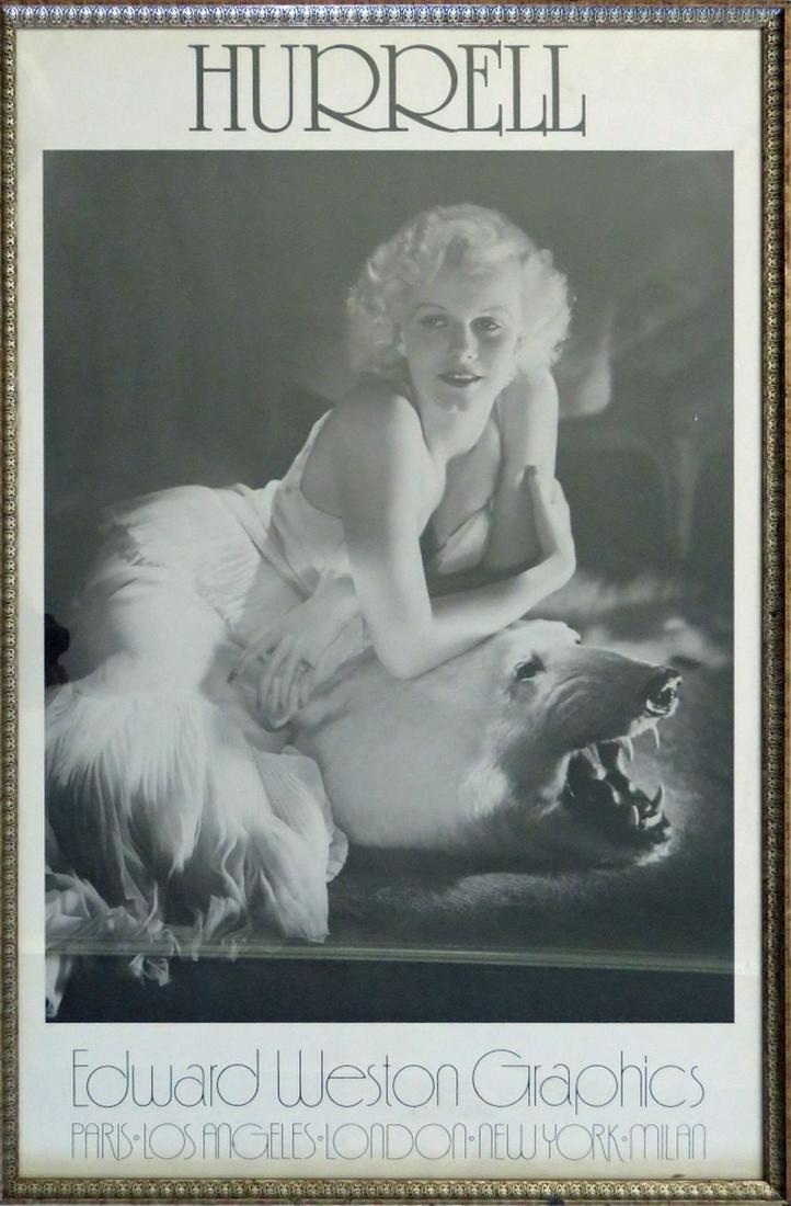 GEORGE HURRELL VINTAGE PHOTOGRAPHY POSTER EXHIBIT: George Hurrell (1904-1992 US). Vintage photography exhibition poster. Released for Edward Weston Graphics. Poster is an offset lithograph and is attractively framed in a modern gilt edged frame, under