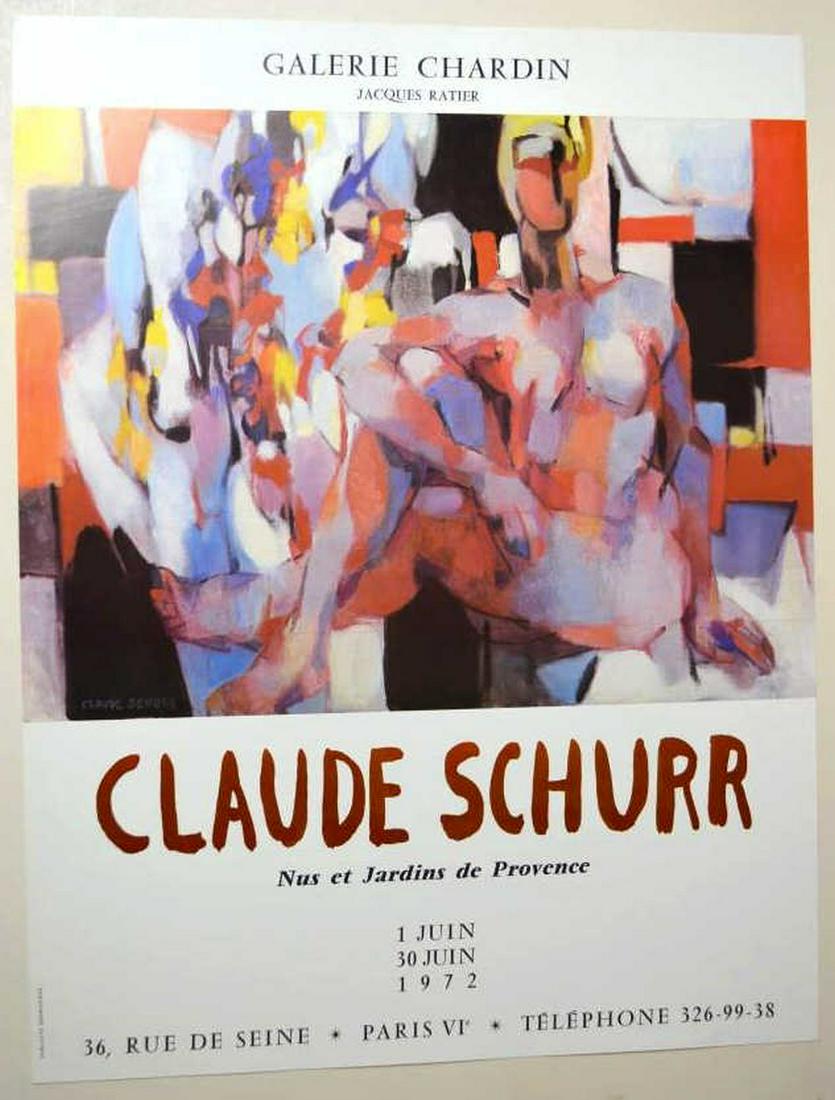 CLAUDE SCHURR 1921-2014 VINTAGE EXHIBITION POSTER: Claude Schurr (1921-2014 France). Vintage (circa 1972) exhibition poster / affiche. The exhibition was held in Paris in 1972 at the Galerie Chardin / Jacques Ritier. The poster was printed by Sermadir