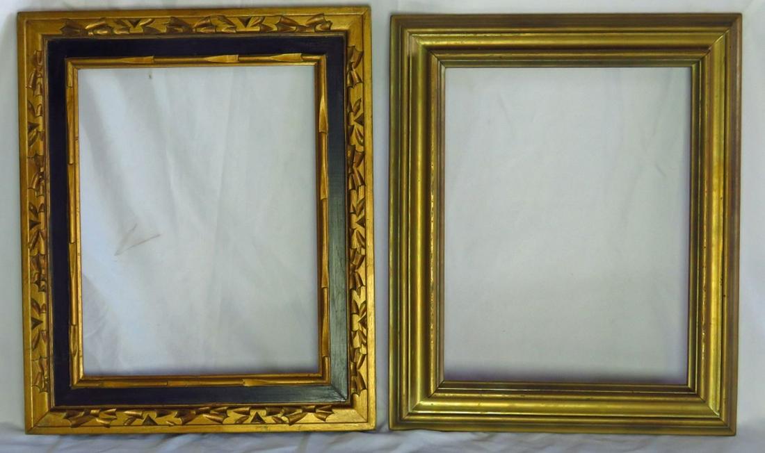 LOT 2 VINTAGE PAINTING FRAMES ONE CARVED: Lot (2) painting / picture frames. Measures: Approx 23 1/2" x 19 x 3/4" exterior. Rabbet-each approx 14" x 18"