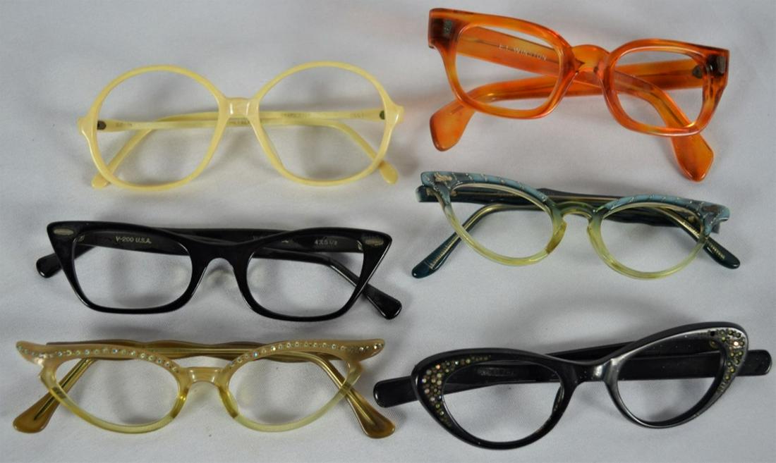 6 VINTAGE EYEGLASSES CATEYE RHINESTONE FASHION: Lot of 6 vintage eyeglasses / frames. Included are cat-eye style, rhinestone, etc. Bel Air, E.I. Winston, Graceline, etc. Winston marked made in France / Metalflex marked made in Italy. NOS frames. Pr