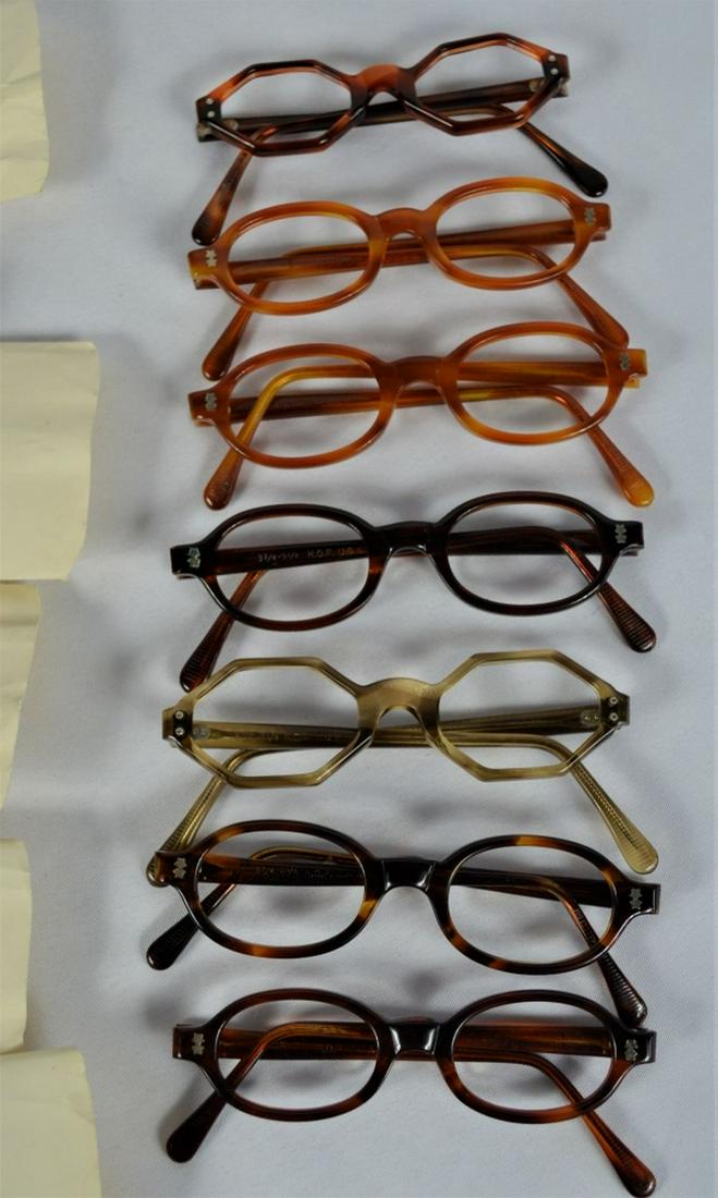 LOT 7 VINTAGE 1950'S 1960'S EYEGLASSES: Lot of 7 vintage C. 1950's-1960's eyeglasses. Some with octagonal frames. New Old Stock (NOS). Provenance: From a NY, NY / Rockland county eyewear dealer/collection.