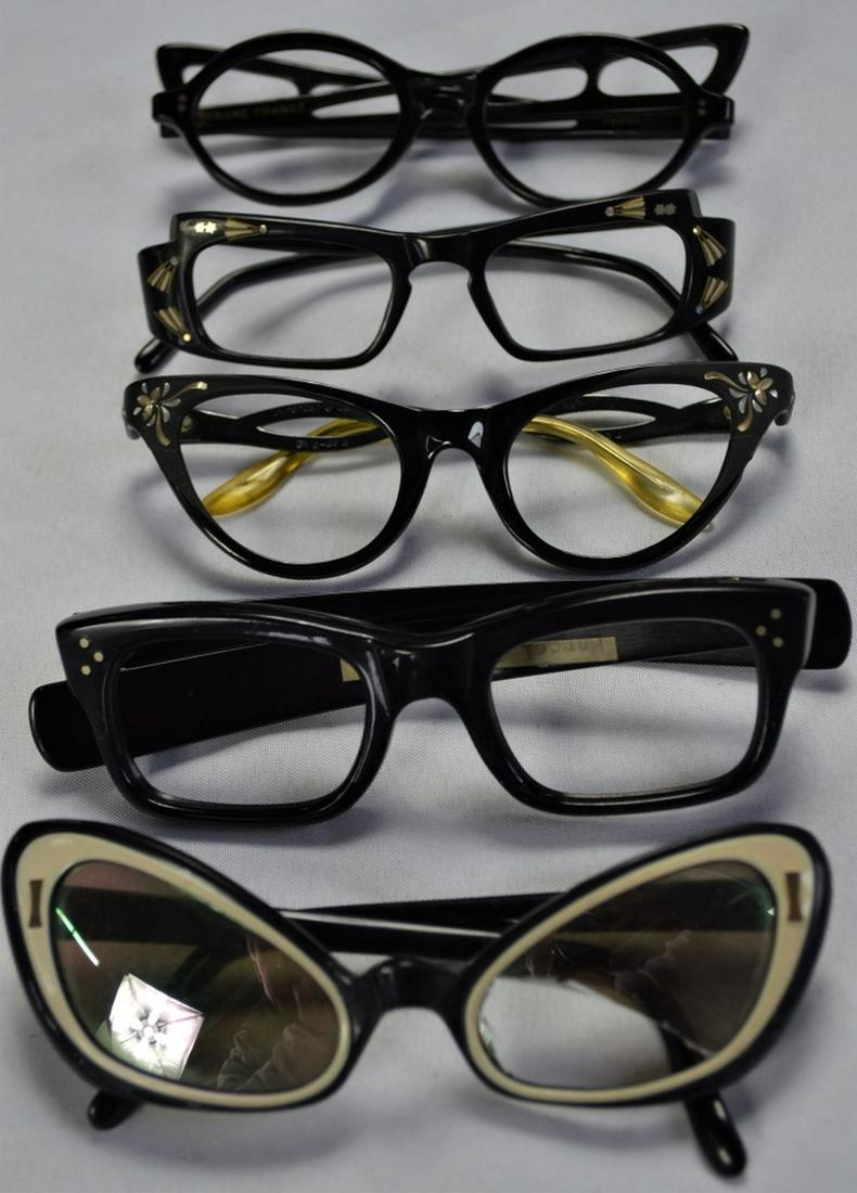 5 ULTRA COOL VINTAGE 1950's 60's SUNGLASS FRAMES: Lot of 5 vintage sunglasses / eyeglass frames. Included are a rare pair of KONO & SWANK (France), American Optical (etched Aluminum). NOS/used frames. Provenance: From a NY, NY & Rockland County eyewe