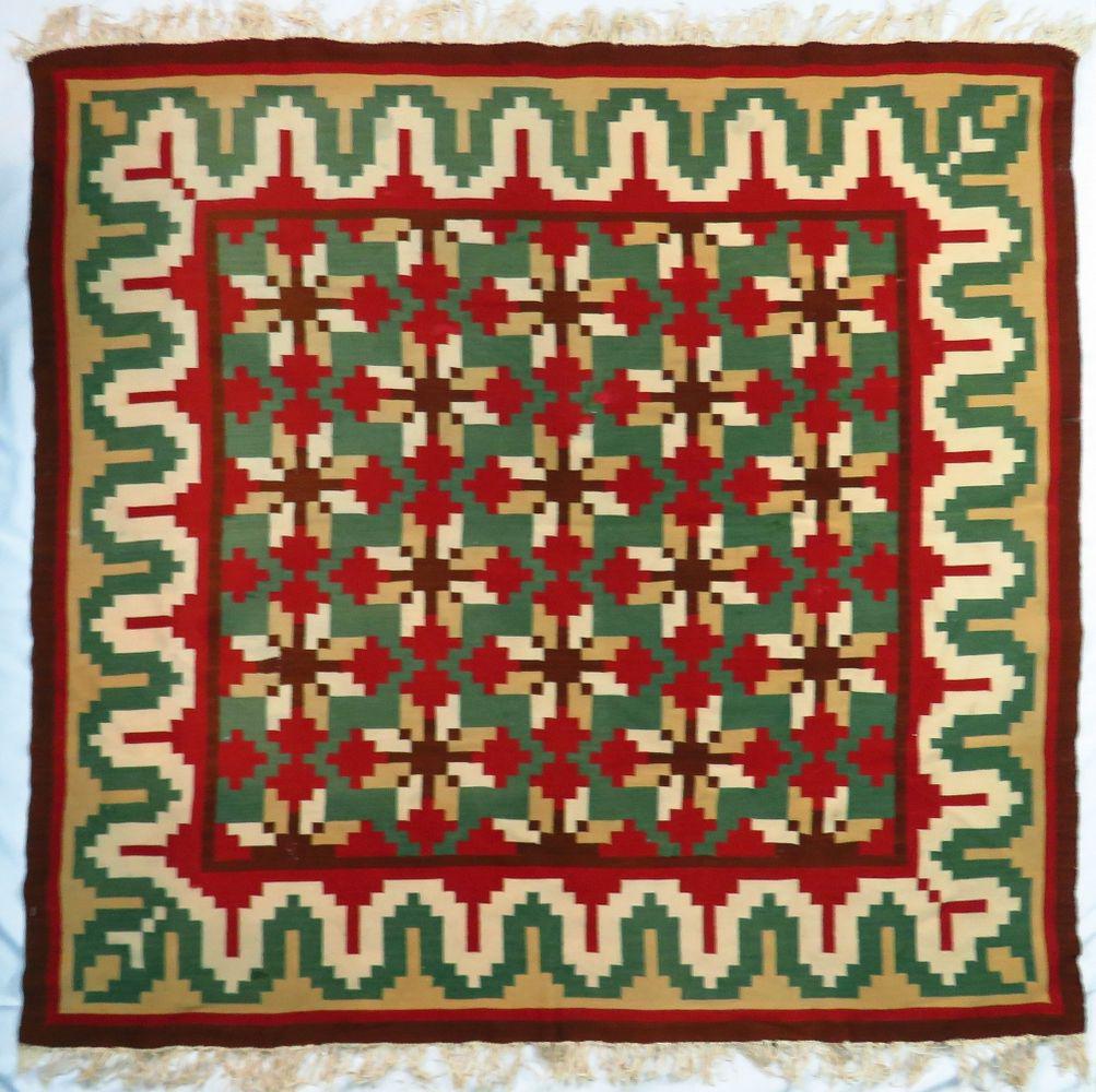 ANTIQUE SWEDISH ROLLAKAN / RUTEVEV FLATE WEAVE: Very finely antique woven geometric Scandinavian flat weave rug / table cover / kilim. Possibly of southern Norwegian origin (rutevev). Very likely 19th century. Wool is very fine. This is an outstand