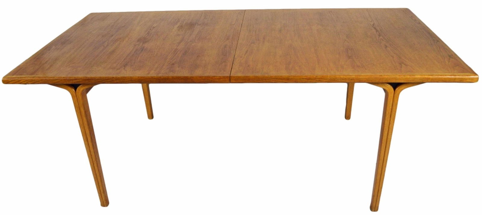 KNOLL INTERNATIONAL BILL STEPHENS TEAK TABLE: Knoll International extension dining / conference table with 2 leaves. Knoll International, New York, 1970s. Teak. Table bears the Knoll label. Measures: 29" x 76" x 40" Two leaves: 19" each.