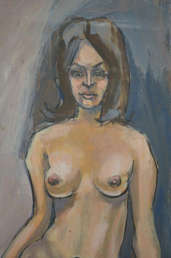 ORIGINAL MID CENTURY MOD NUDE PAINTING OF A WOMAN: Modernist painting of a nude woman / female figure executed in a pleasing color field technique. Work is likely mid to late 20th century. It is oil/board (masonite) and is not signed. It is unframed.