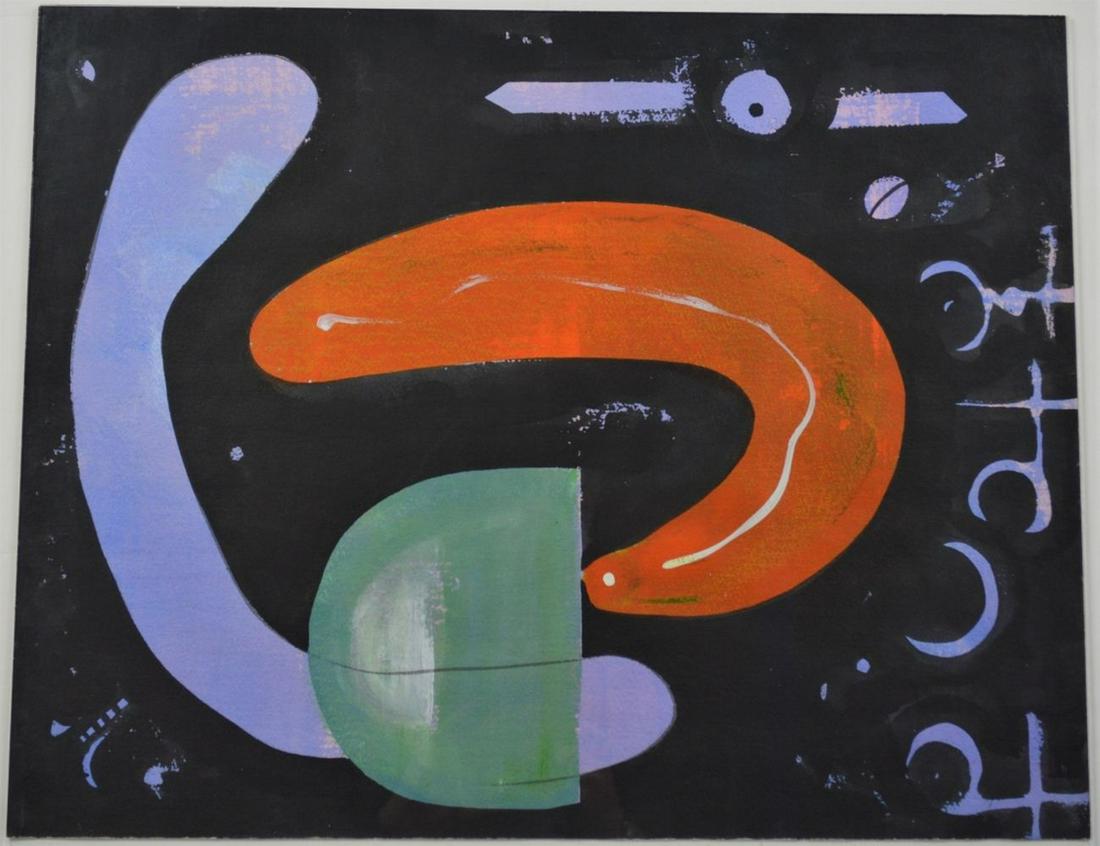 MODERN ABSTRACT OUTSIDER ART PAINTING: Brightly colored and surreal abstract color field painting on heavy paper. A fine example of modern abstract outsider art. Measures: 24" X 19"