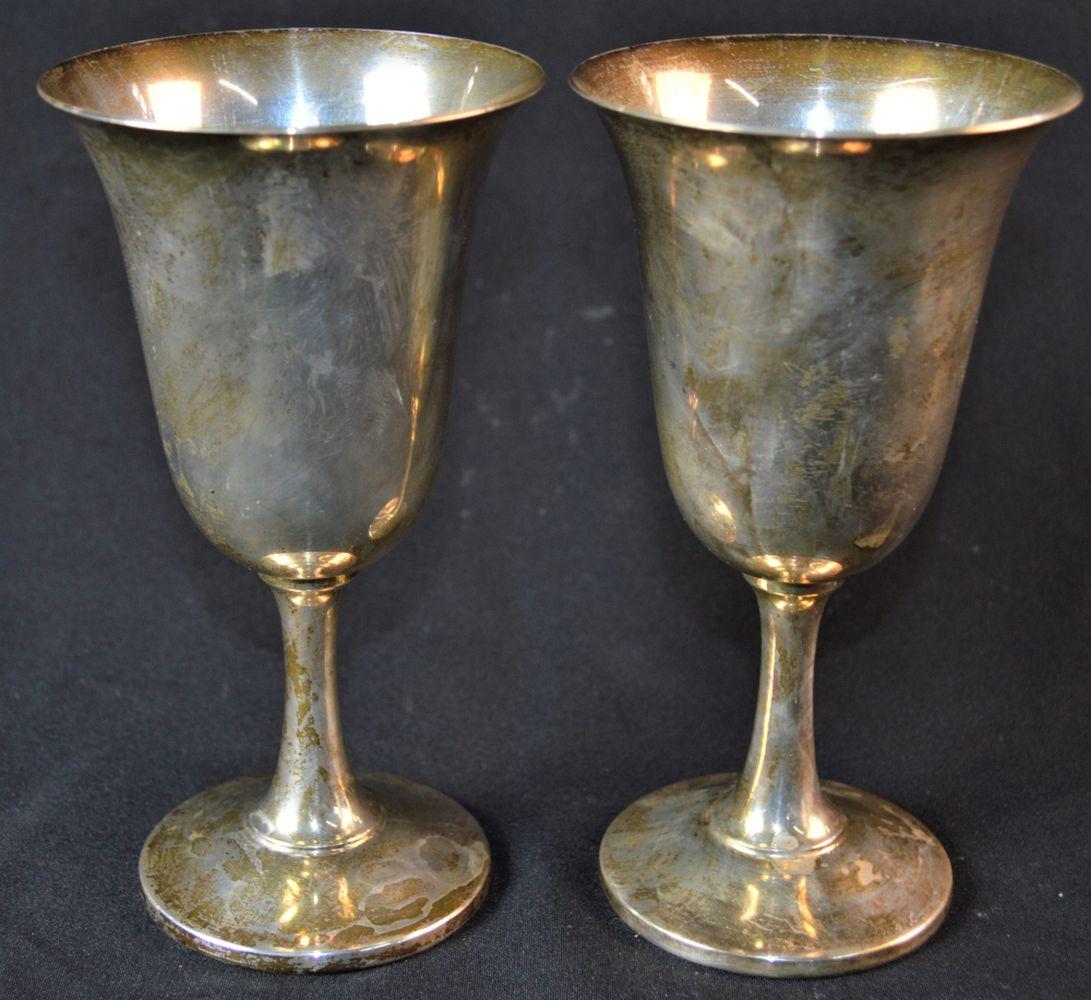 PAIR 2 WALLACE STERLING SILVER GOBLETS #14: Pair (2) sterling silver wine / water goblets by Wallace. These are model #14 and are marked. Weight: 335.8 grams total for the pair --167.9 grams -EACH GOBLET. Height: 6 3/4" H