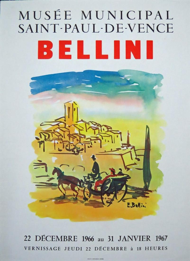 EMMANUEL BELLINI 1904-89 EXHIBITION POSTER SIGNED: Emmanuel Bellini (France 1904-1989) Vintage lithograph exhibition poster for his show in Saint-Paul-de-Vence, France in 1966-1967. Printed by Devaye from Cannes. Measures: 24 1/4" x 17 7/8" Provenance
