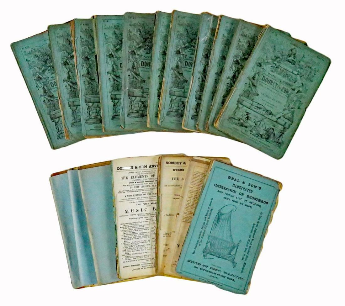 LOT (17) DOMBEY & OTHER DICKENS PAMPHLETS: Charles Dickens original 19th Century pamphlets. These serially published works served as the original public edition of Dickens' works. They contain original illustrated engravings. There are 17 pamp