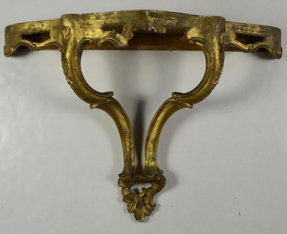 ANTIQUE FRENCH LOUIS XVI STYLE CARVED GILT CONSOLE: An antique Louis XVI style carved and gilt console table / shelf. Likely late 19th/early 20th C. Measure: H 23 1/2" x L 34 3/4" x W 9 1/4" Provenance: Property of a NY gentleman.