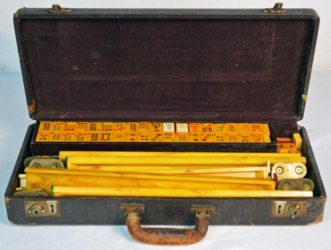 ANTIQUE BAKELITE MAHJONG SET W BOX: Antique Bakelite Mahjong set with case with original case. Measures: L: 9'' X W: 19 1/2'' X H: 3 1/2''