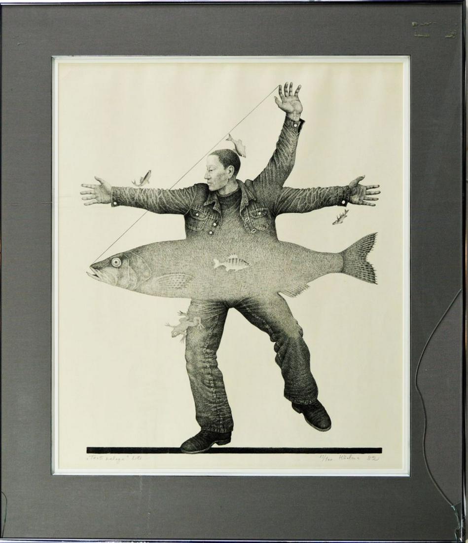SURREALIST MAN FISH LITHOGRAPH SIGNED (1 of 13)