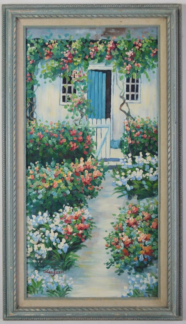 AMERICAN SCHOOL FLORAL PATH PAINTING SIGNED (1 of 9)