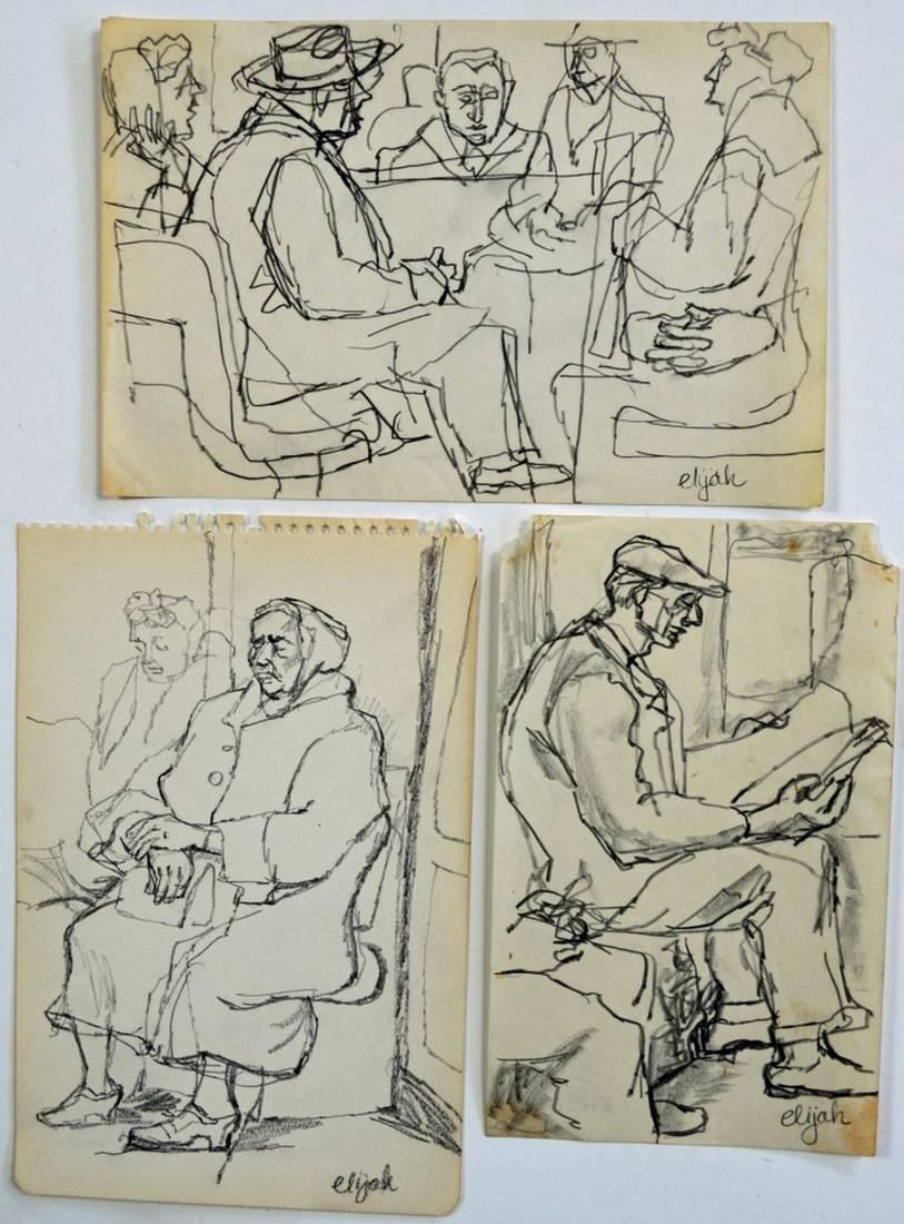 ELIJAH SILVERMAN 1910-94 NEW YORK SUBWAY SKETCHES (1 of 11)
