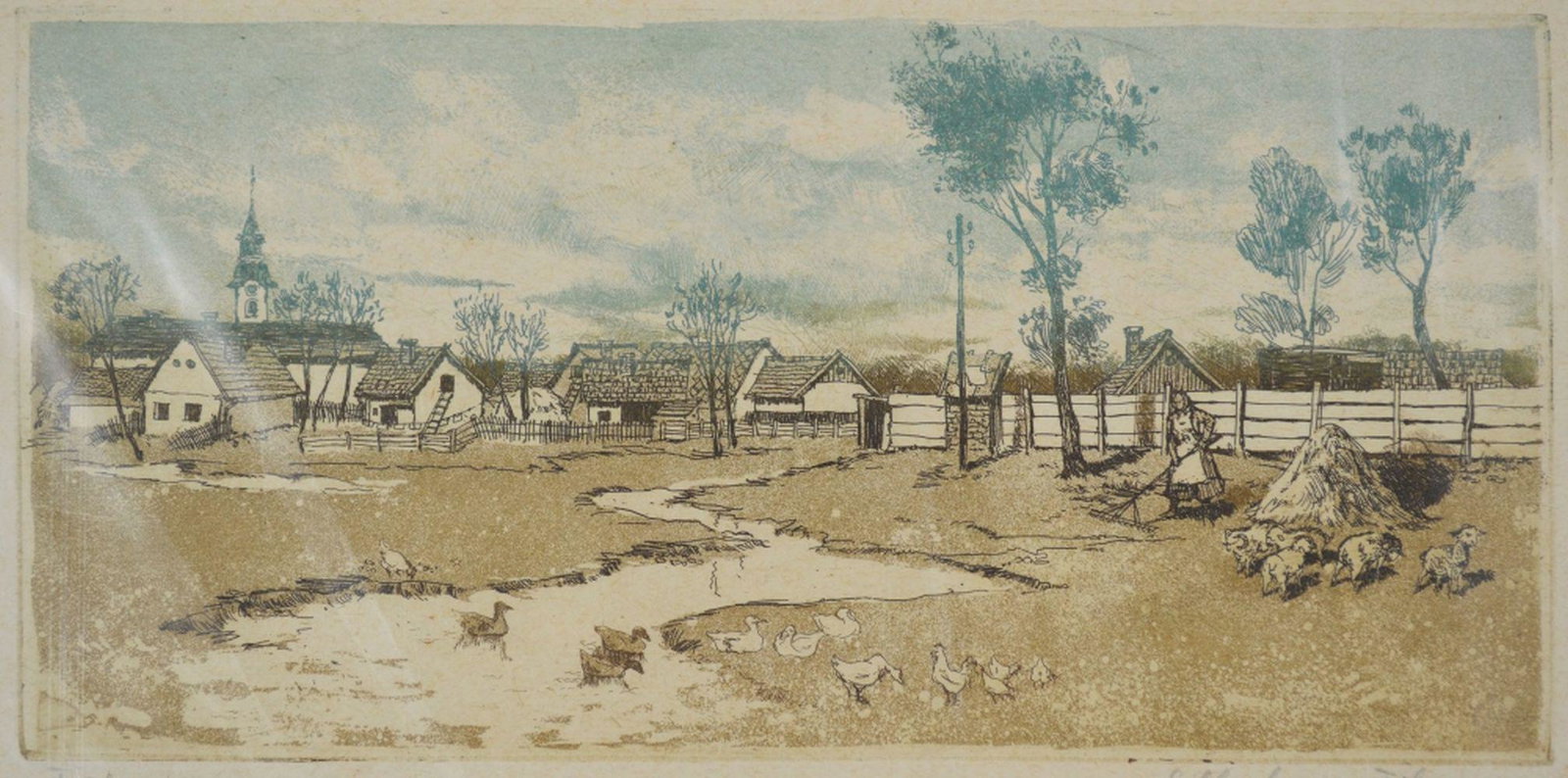 HUNGARIAN SCHOOL ETCHING W AQUATINT SIGNED (1 of 7)