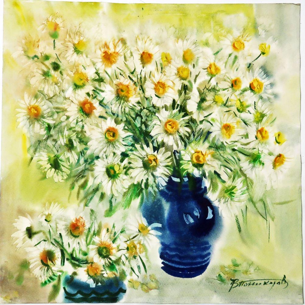 RUSSIAN SCHOOL FLORAL STILL LIFE W VASE SIGNED (1 of 8)