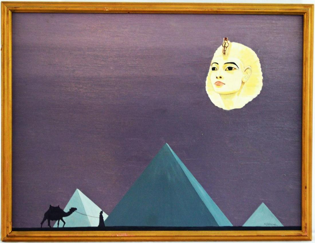 MODERN SURREAL ORIENTALIST PAINTING SIGNED (1 of 6)