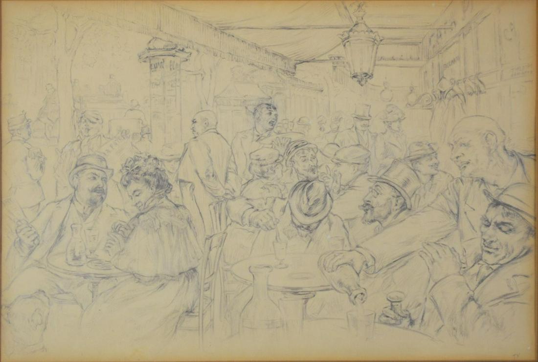 FRENCH SCHOOL BISTRO DRAWING SIGNED (1 of 8)