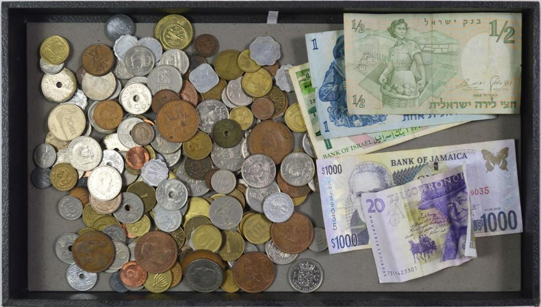 LOT OF FOREIGN COINS & CURRENCY (1 of 6)