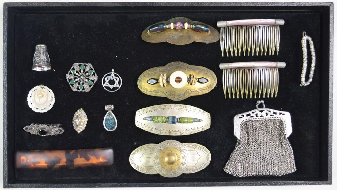 WHITING DAVIS MESH PURSE & VINTAGE HAIR CLIPS (1 of 7)