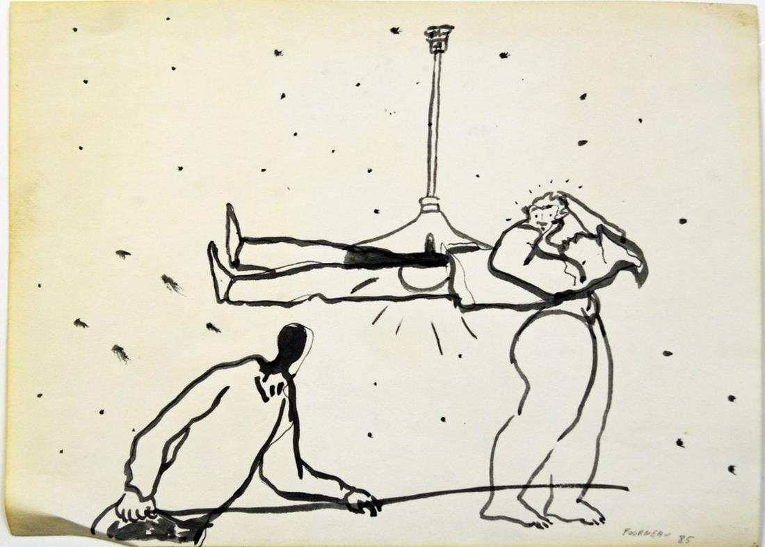 DANIEL FOURNEAU B. 1953 LOT 3 SKETCHES SIGNED: Daniel Fourneau (B. 1953). Lot of 3 ink sketches on paper. Signed. Measures: 16'' X 13'' (largest) Note* All three sketches are signed by the artist