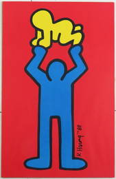 KEITH HARING SERIGRAPH MAN HOLDING RADIANT BABY