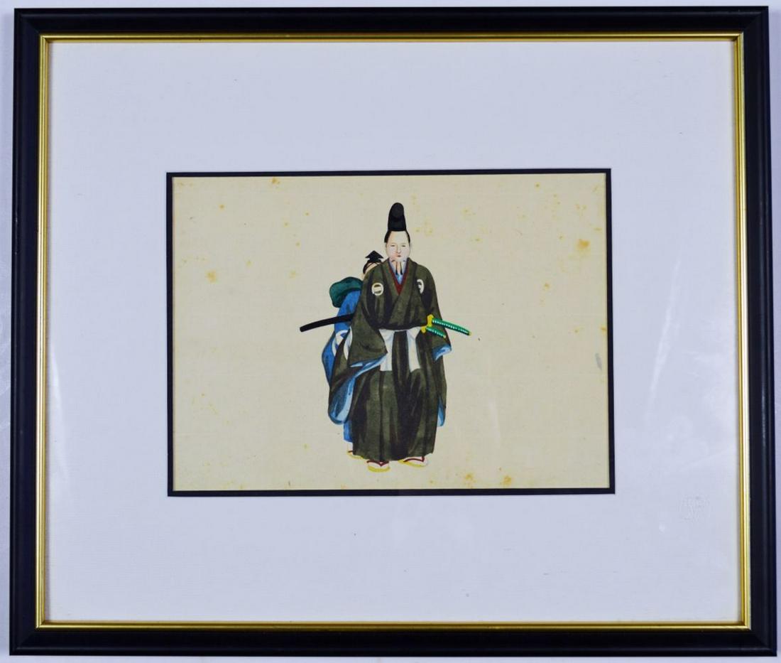 ANTIQUE JAPANESE SCHOOL PAINTING OF SAMURAI (1 of 5)