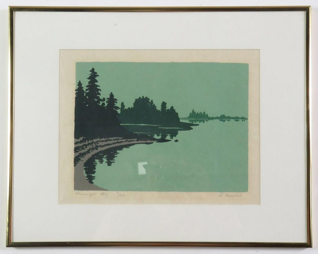 VINTAGE WOODBLOCK LANDSCAPE PRINT SIGNED SENECHAL (1 of 6)