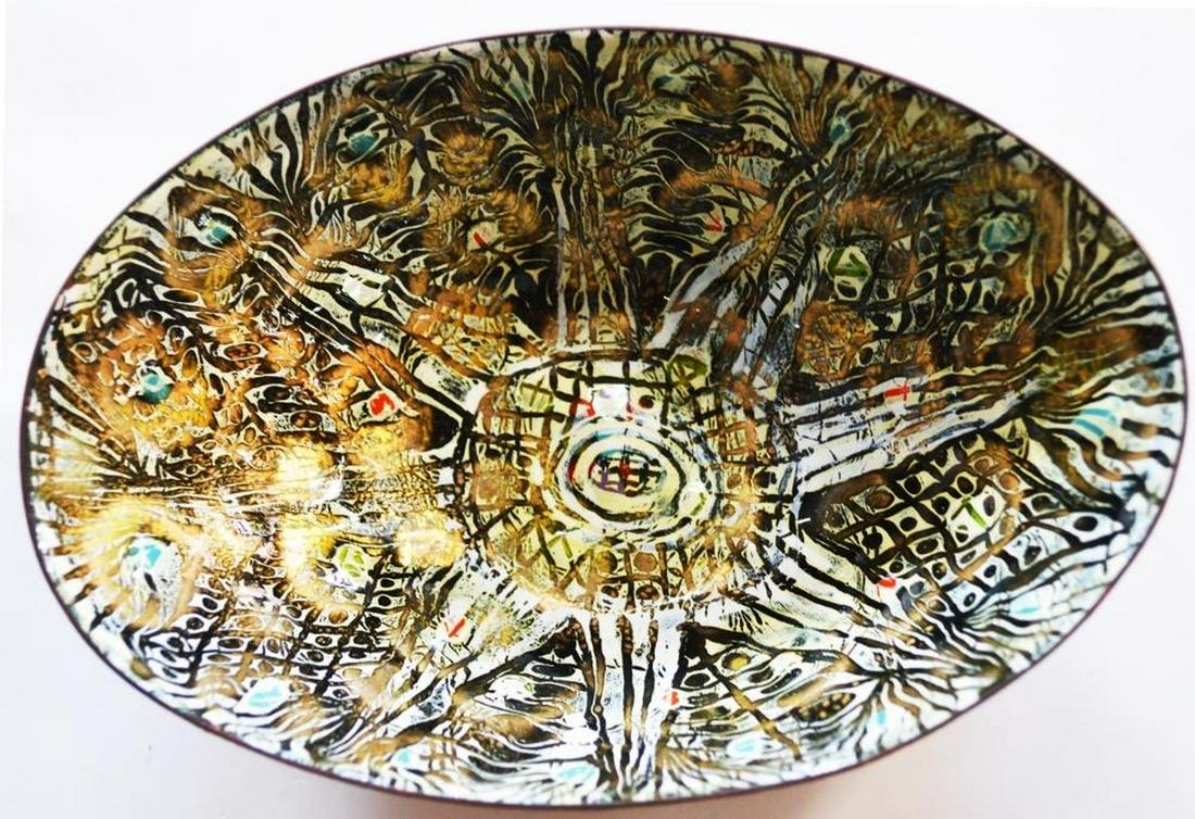 DORIS HALL POLYCHROME ENAMEL BOWL SIGNED (1 of 6)