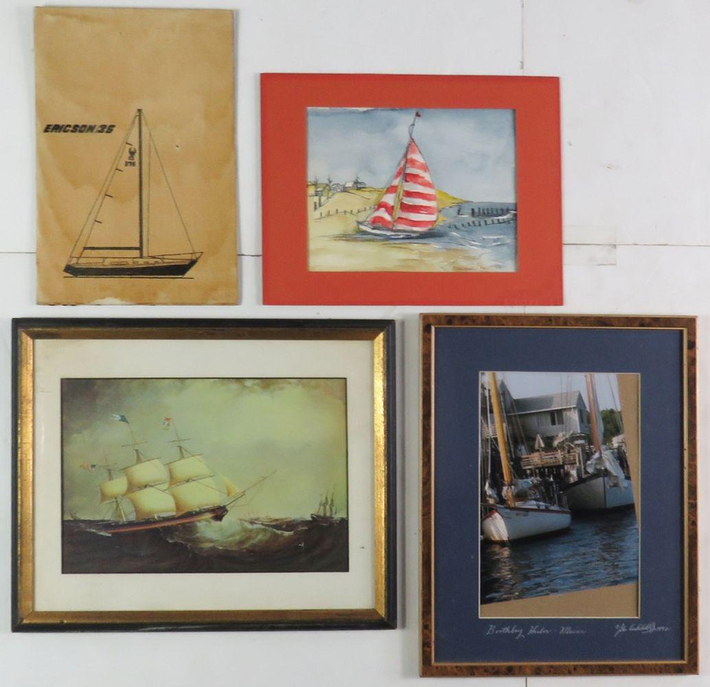 4 SAILBOAT MARITIME RELATED ART WORKS (1 of 8)