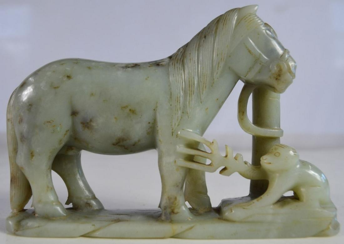 CHINESE CARVED JADE MONKEY & HORSE SCULPTURE (1 of 13)