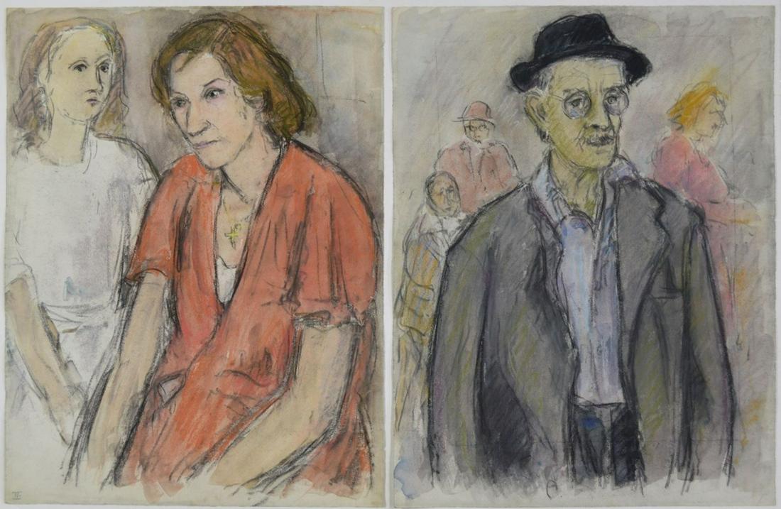 PRIMITIVE ILLUSTRATION ART 2 FIGURAL DRAWINGS (1 of 8)